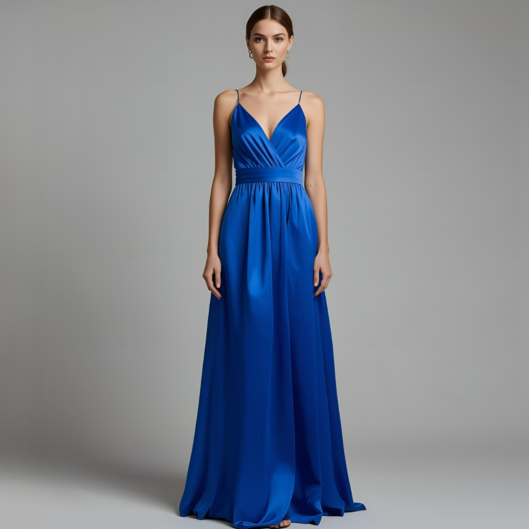 ISOLDE | Vestido midi de satén azul real