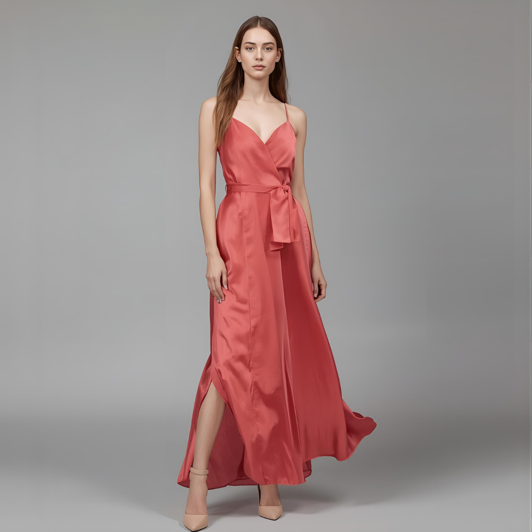 LUMINA | Vestido slip de seda rosa coral